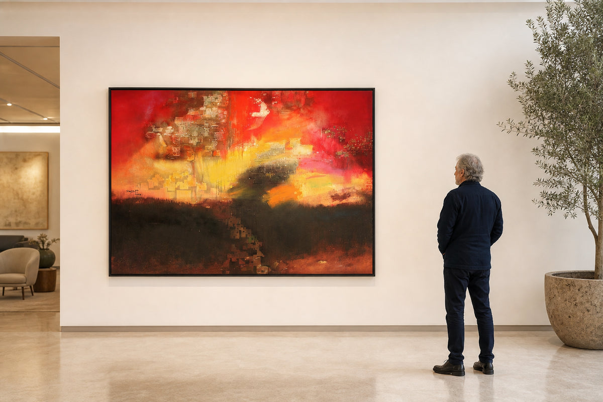 Red and Yellow Abstract Cityscape Flames - shown to scale