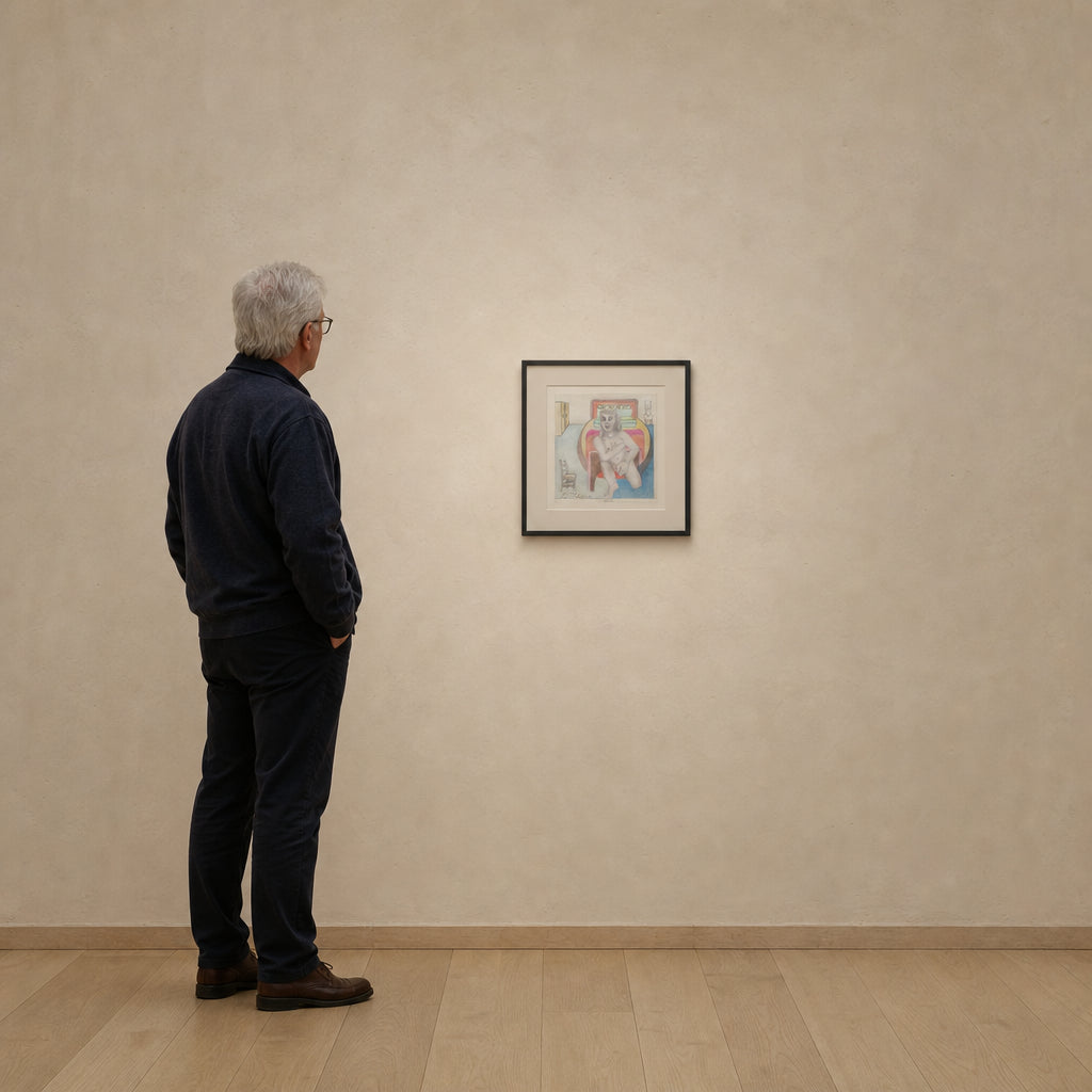 Nude Figure Seated in Interior Room - shown to scale