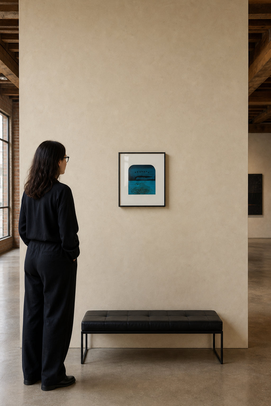 Teal Abstract Form with Arabic Script - shown to scale