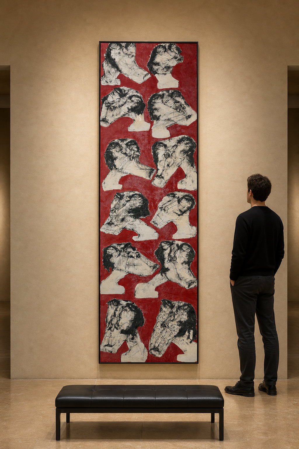 Multiple Expressive Figures on Red - shown to scale