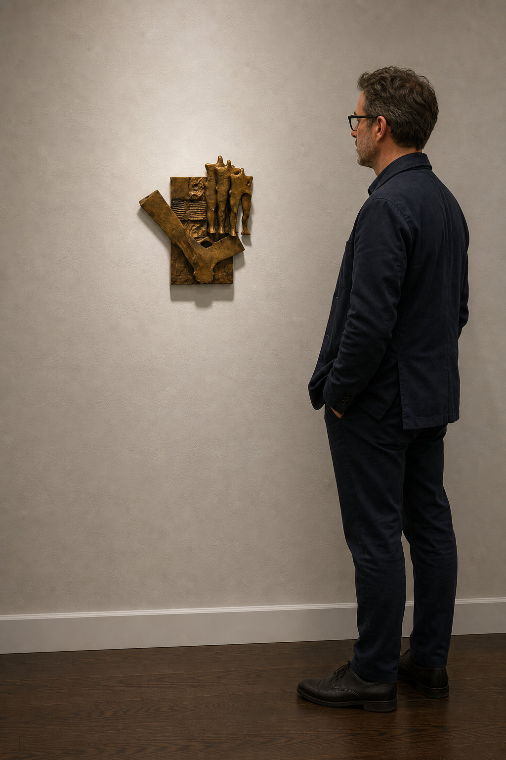 Abstract Bronze Figures on Relief Panel - shown to scale