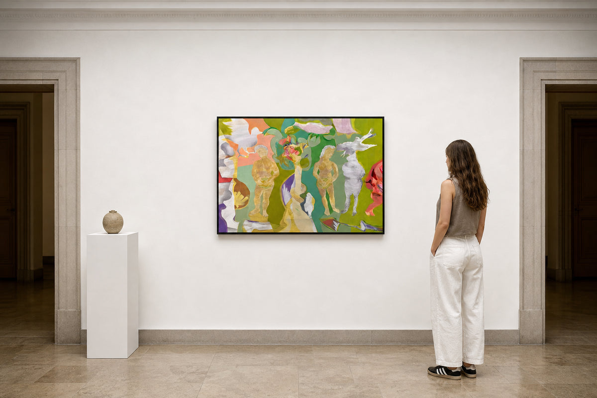 Two Nude Figures in Green Garden - shown to scale