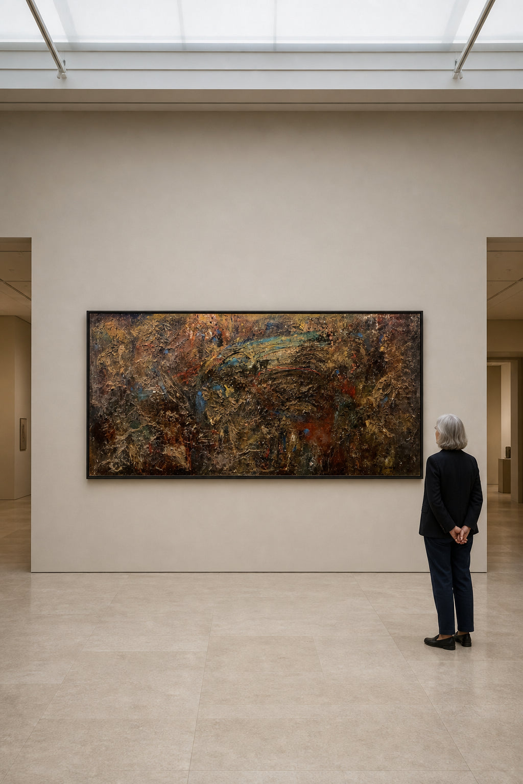 Dark Textured Abstract Mixed Media Work - shown to scale