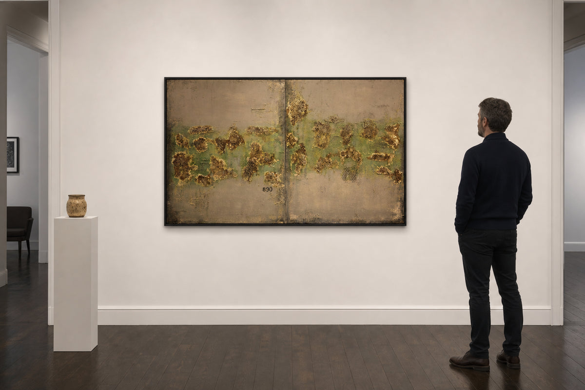 Honeycomb Texture Mixed Media Diptych - shown to scale