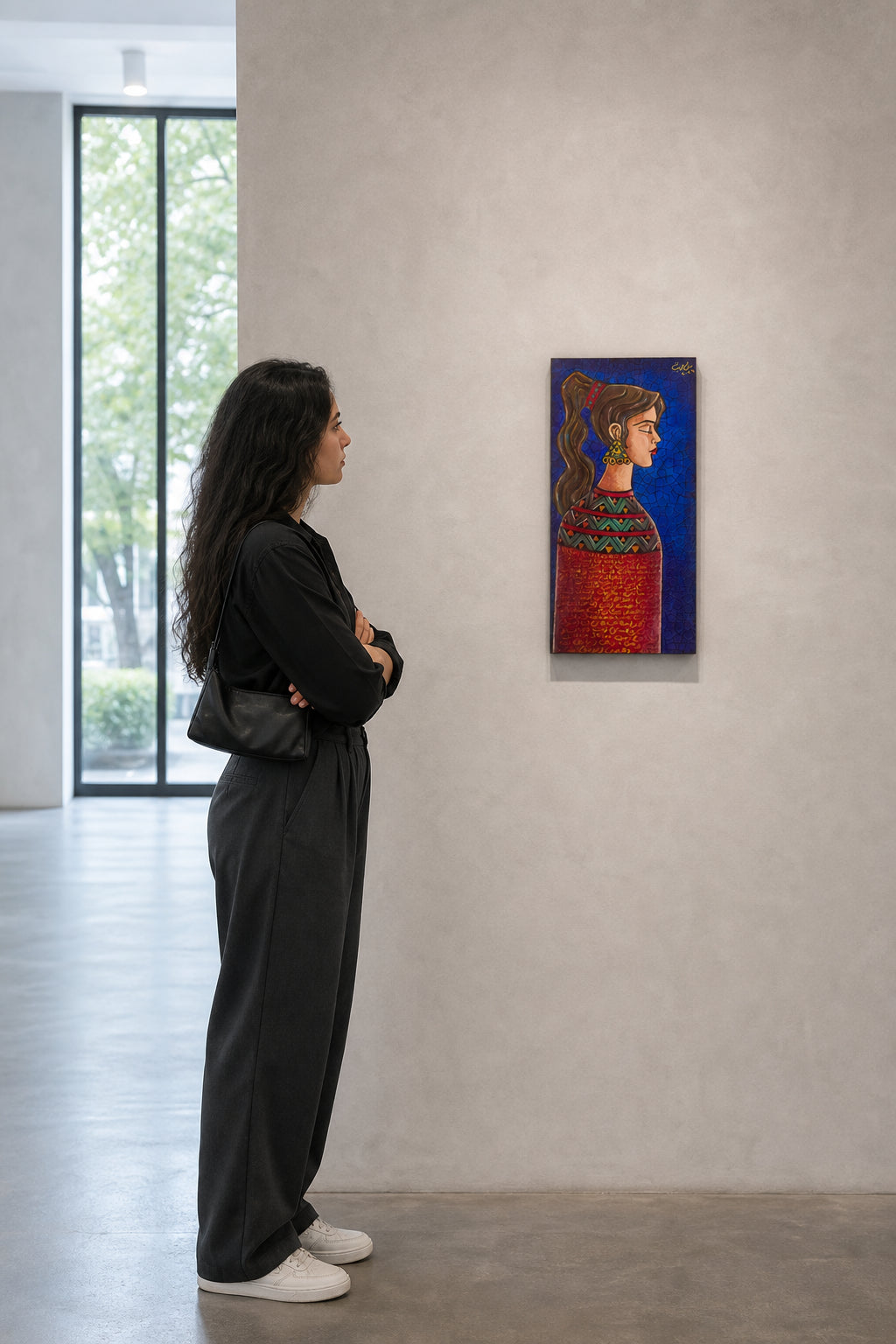 Woman in Profile with Arabic Script - shown to scale
