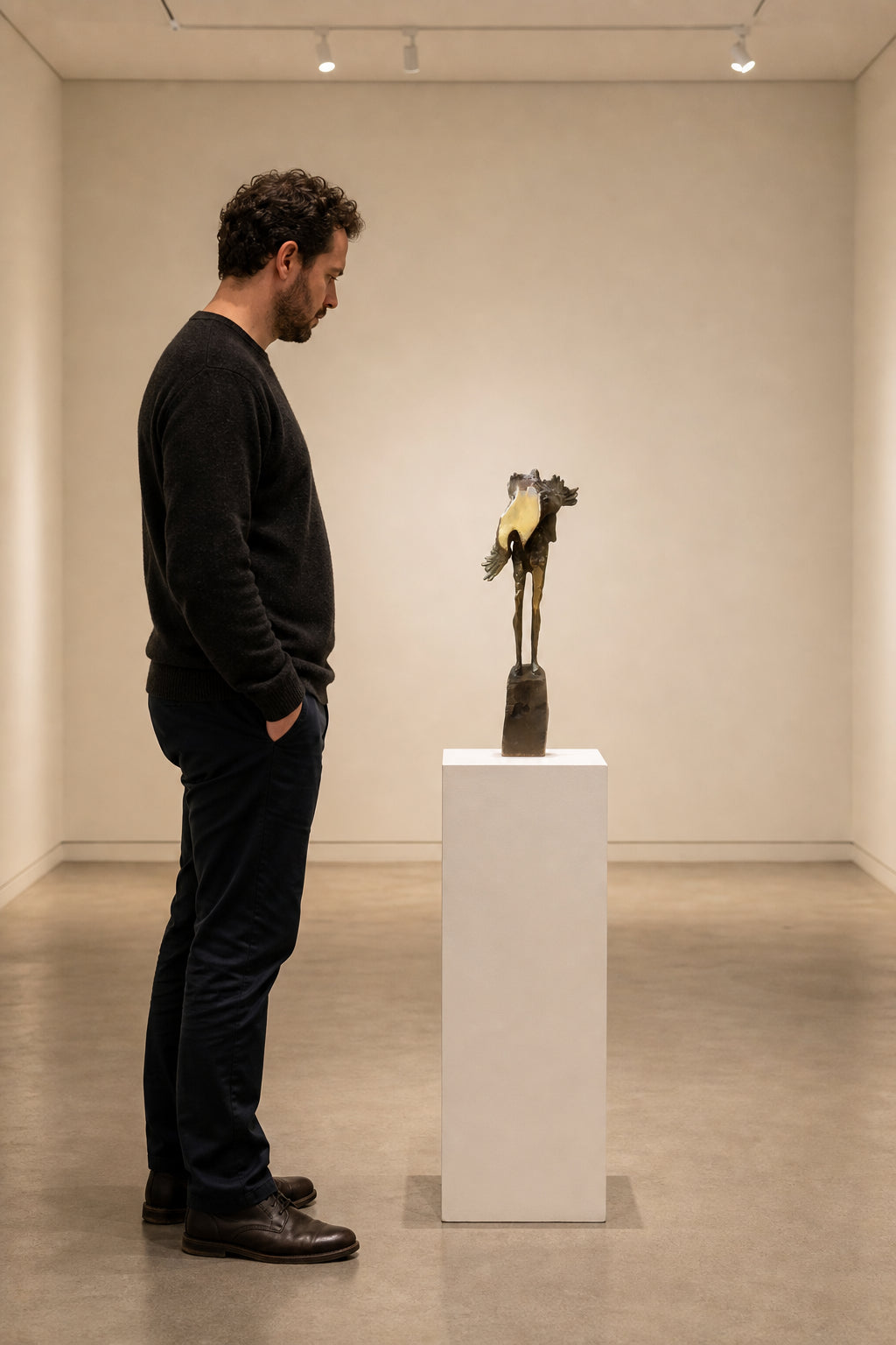 Abstract Bird Figure Bronze Sculpture - shown to scale
