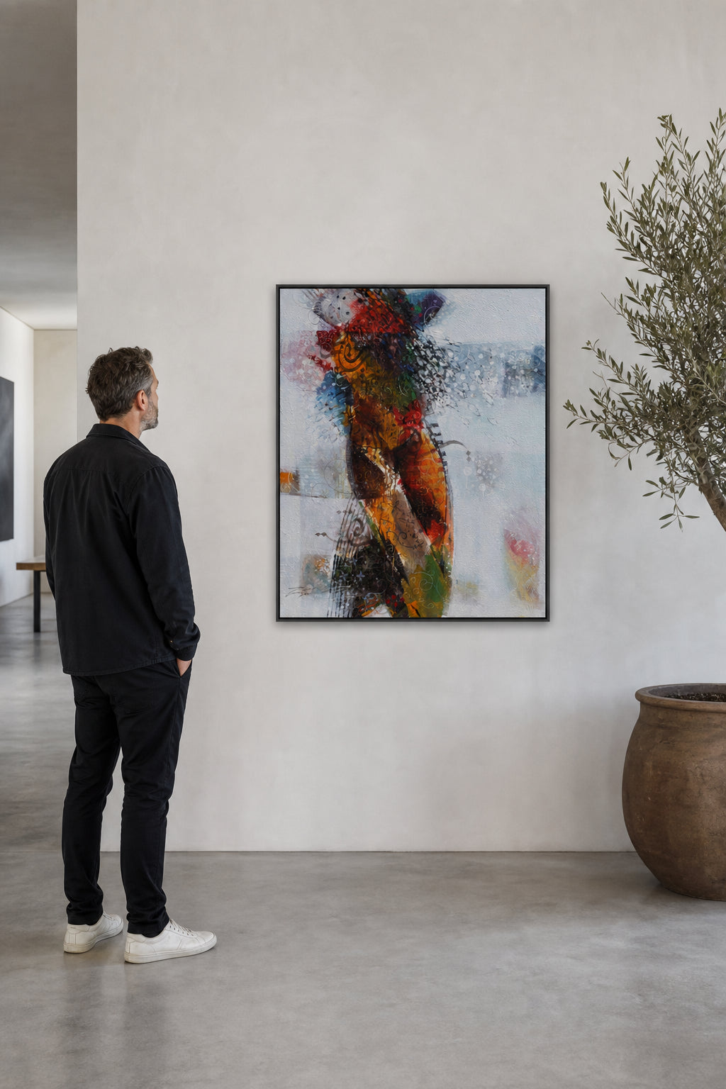 Abstract Female Figure with Vibrant Colors - shown to scale