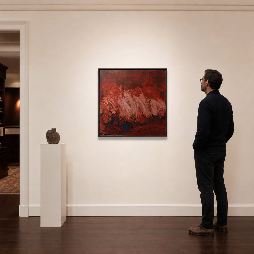 Abstract Red and White Brushstrokes - shown to scale
