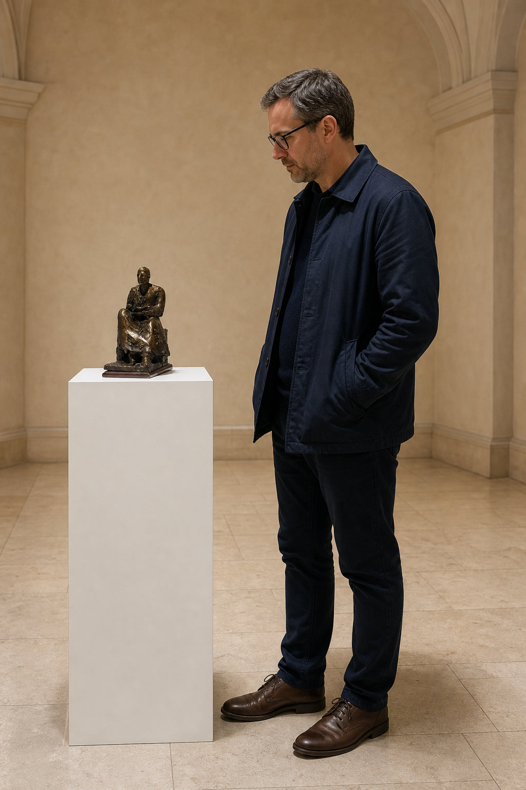 Seated Male Figure Bronze Sculpture - shown to scale