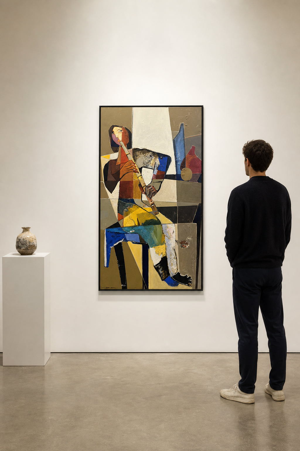 Seated Musician Playing Flute - shown to scale