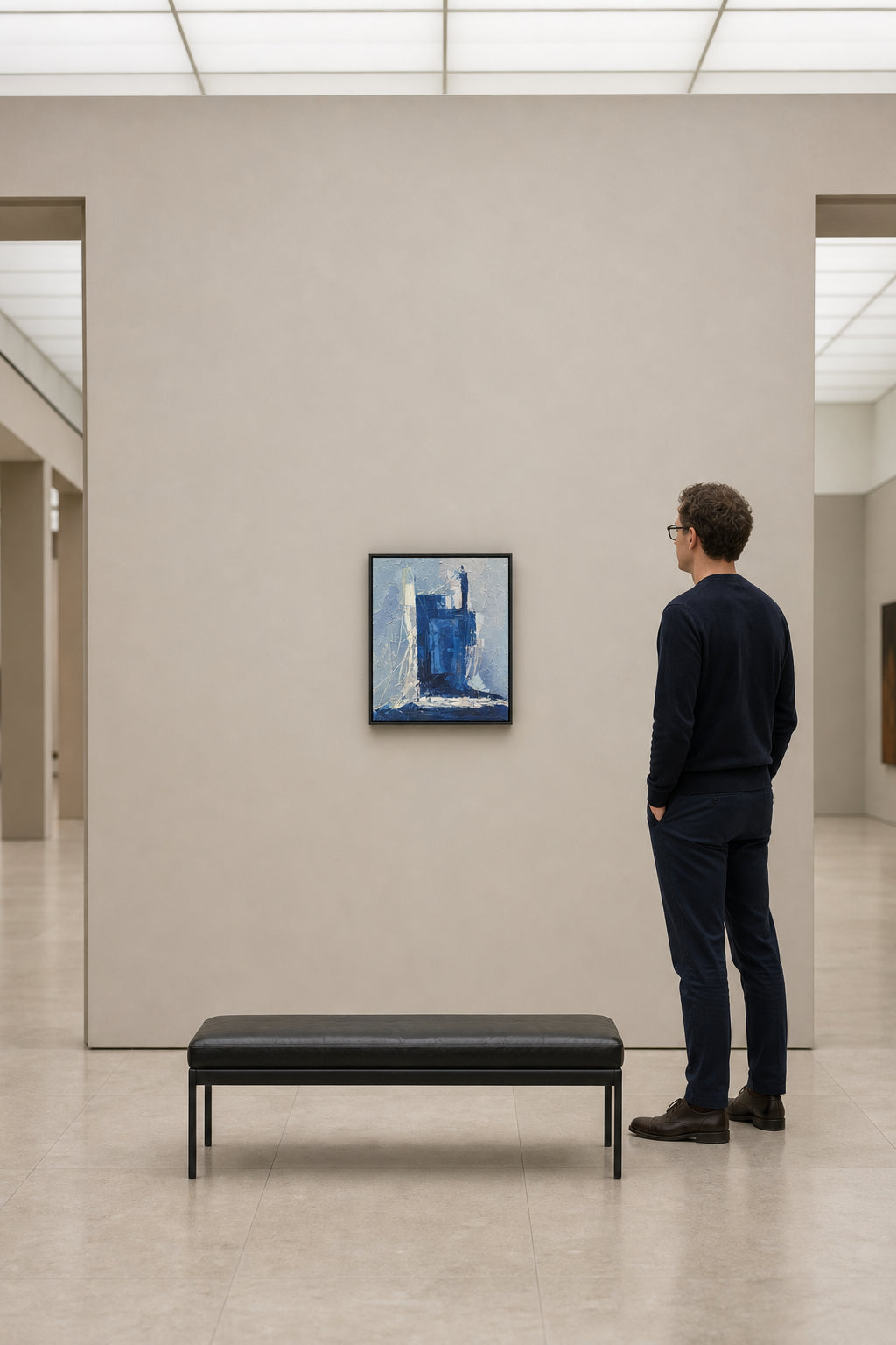 Abstract Blue Structure on Grey Ground - shown to scale