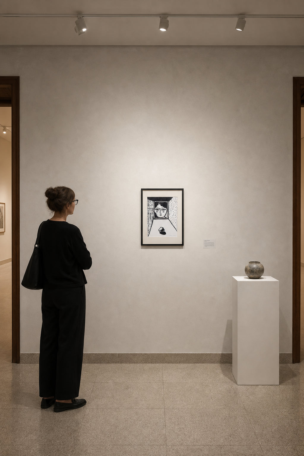 Woman's Face Framed in Interior - shown to scale