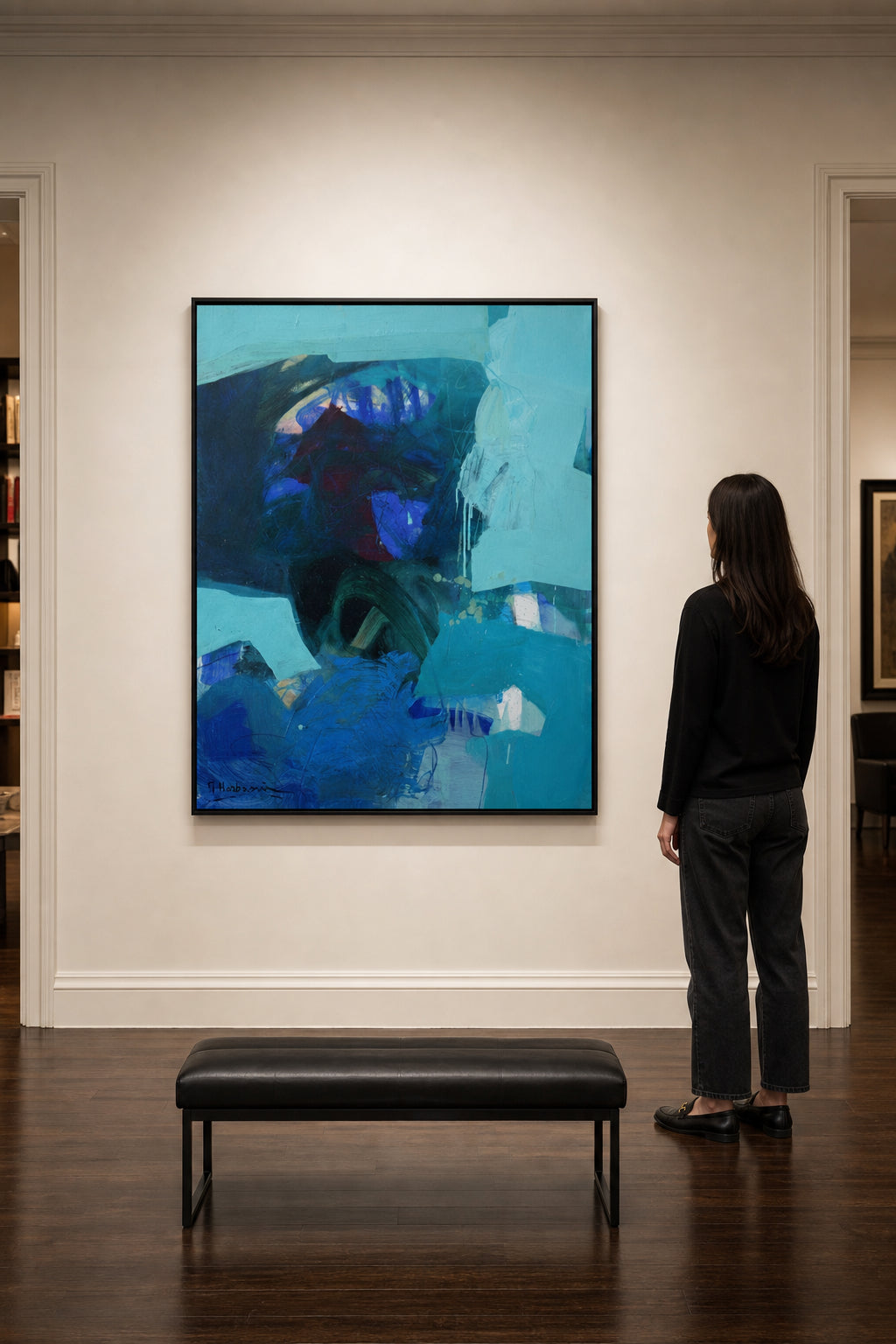 Blue and Teal Abstract Composition - shown to scale