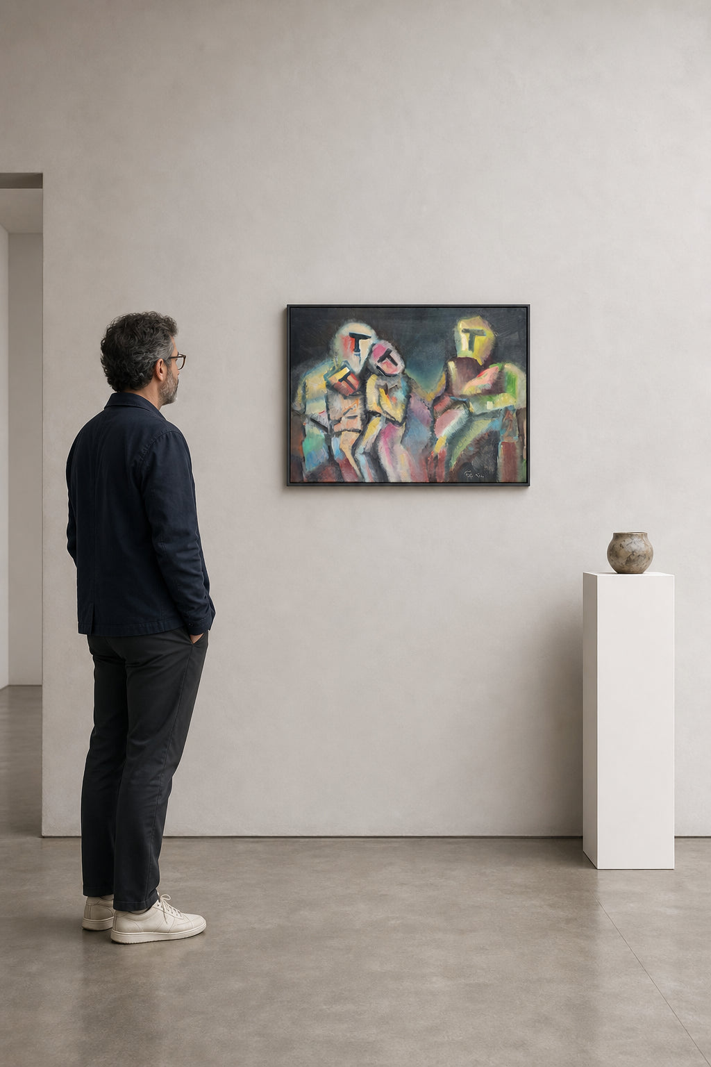 Three Abstract Figures Dark Background - shown to scale