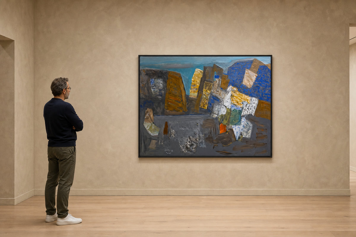 Abstract Geometric Forms in Blue and Gold - shown to scale