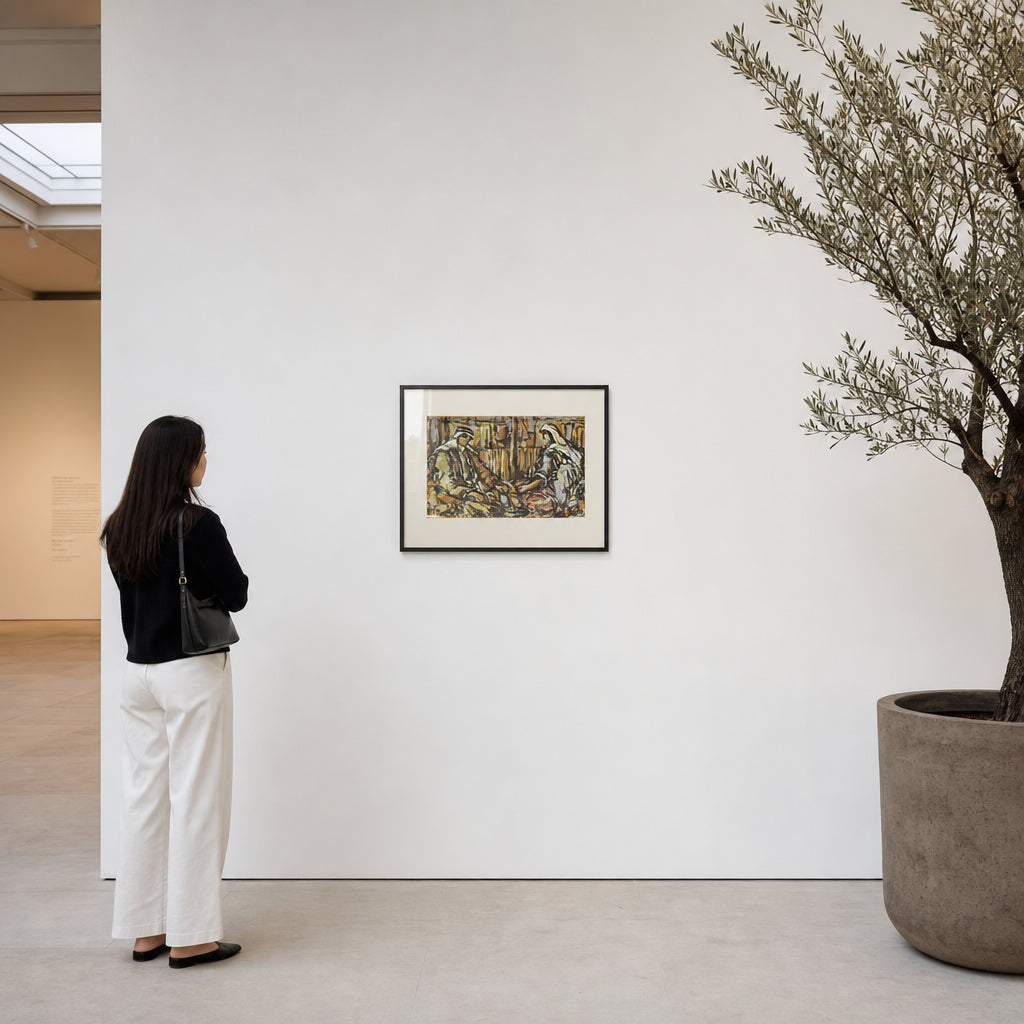 Two Figures Seated in Conversation - shown to scale