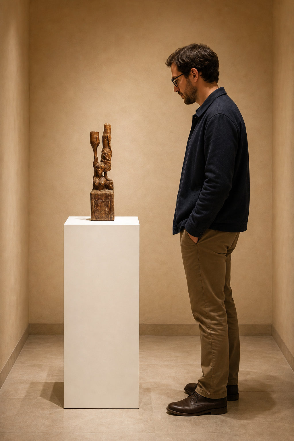 Carved Wooden Figure Raising Arms - shown to scale