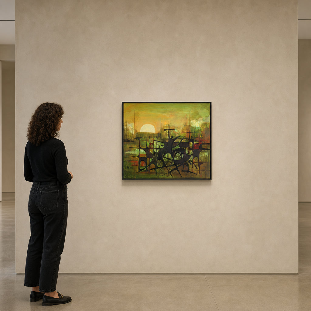 Abstract Figures Against Setting Sun - shown to scale