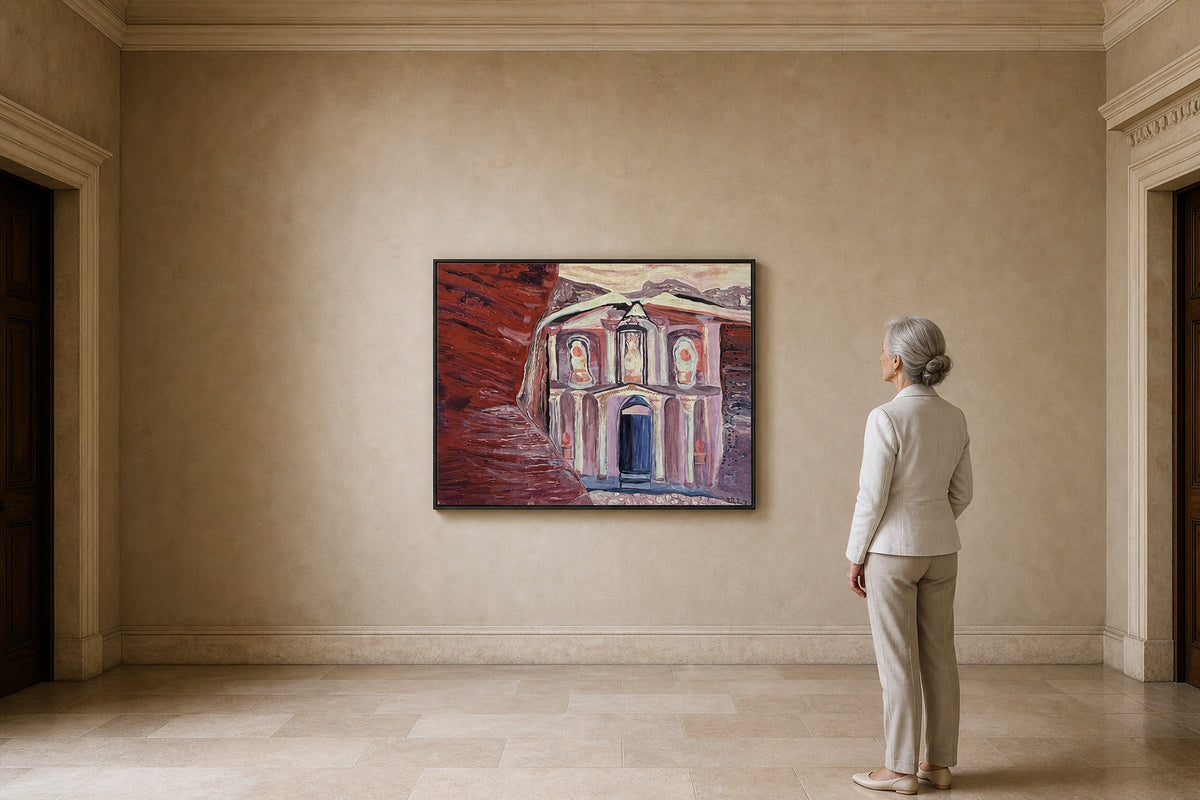 Ancient Temple Facade in Red Rock - shown to scale