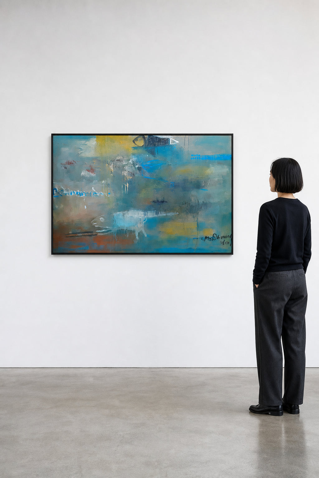 Abstract Fish and Boat Composition - shown to scale