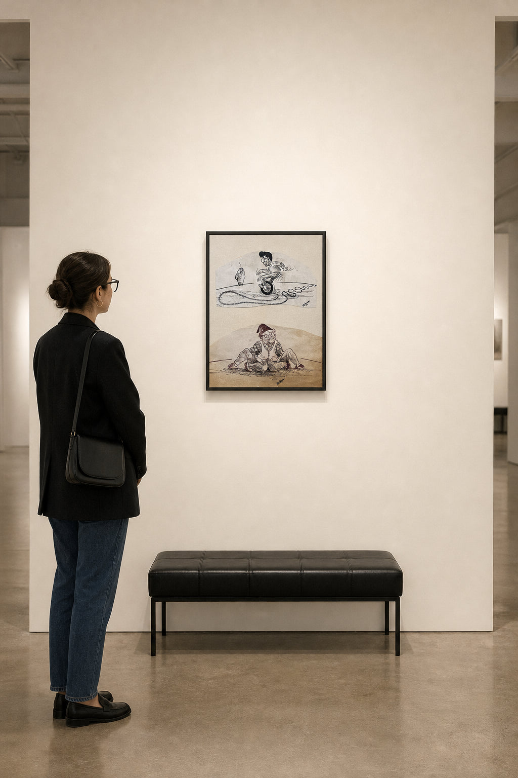 Two Satirical Cartoon Figures on Paper - shown to scale