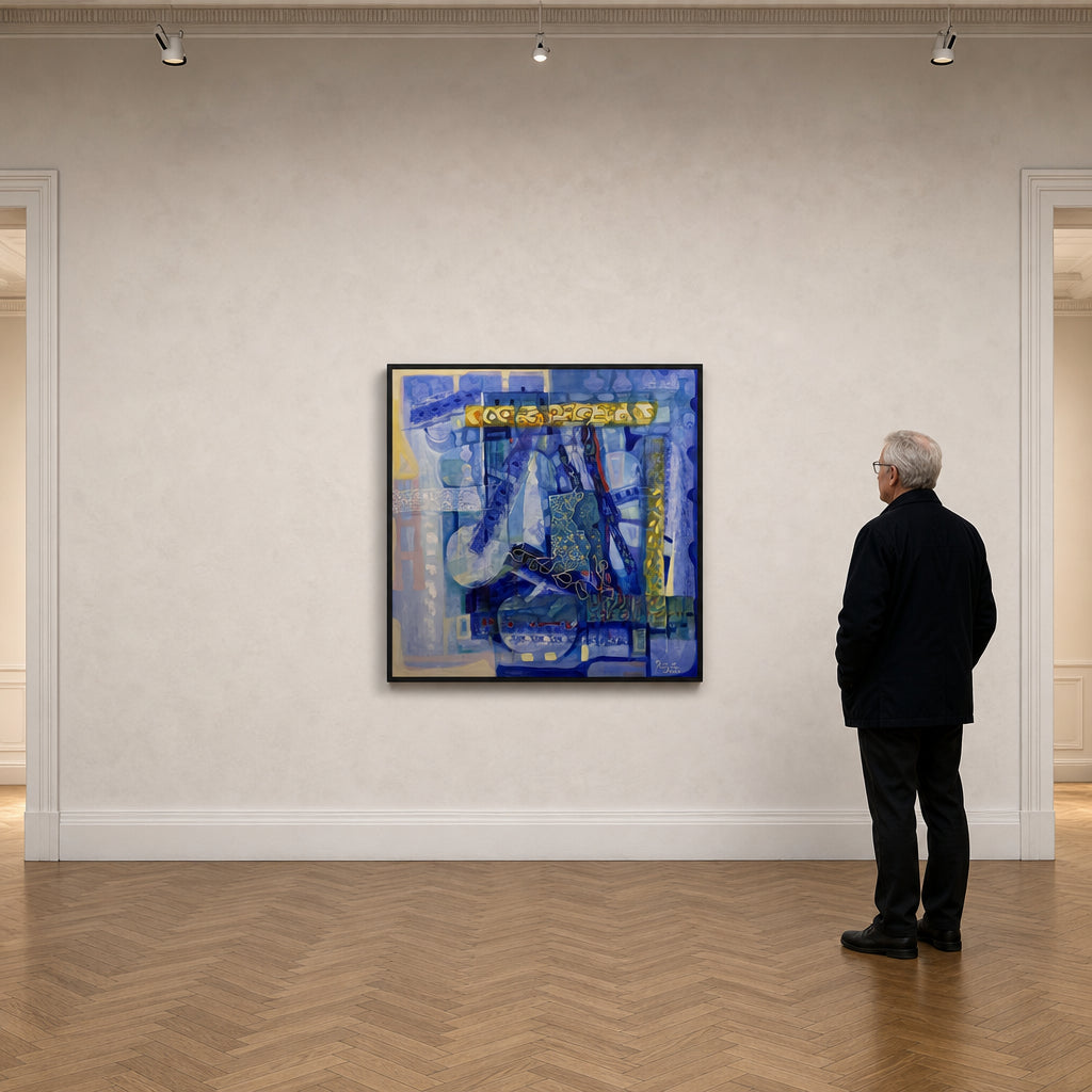 Blue Abstract with Arabic Calligraphy - shown to scale