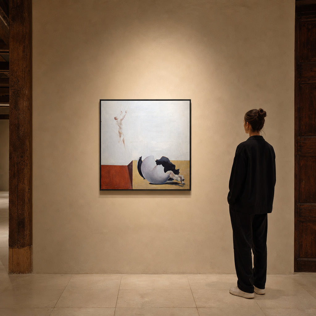 Nude Figure and Cracked Egg with Bird - shown to scale