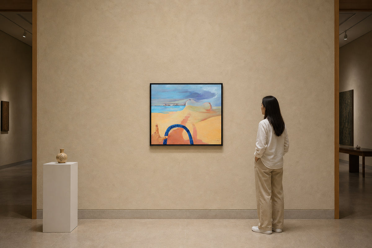 Surreal Female Form with Blue Arc - shown to scale