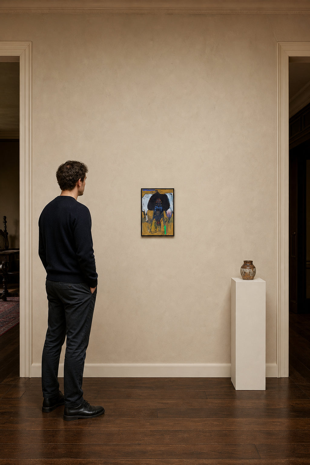 Two Figures Beneath Dark Form - shown to scale