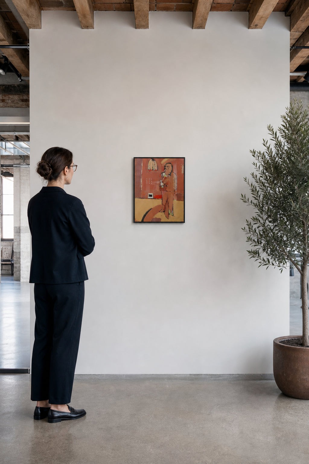 Standing Figure Holding Flowers Indoors - shown to scale