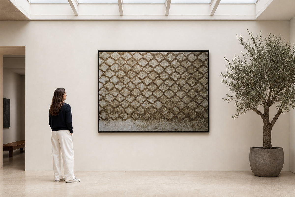 Geometric Diamond Grid Texture Pattern - shown to scale
