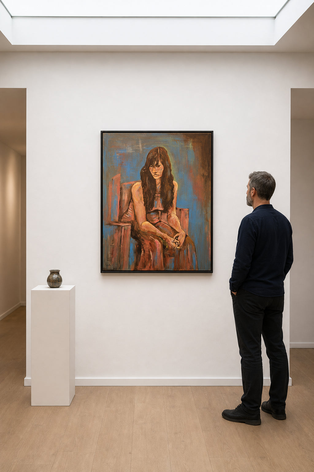 Seated Woman with Long Dark Hair - shown to scale