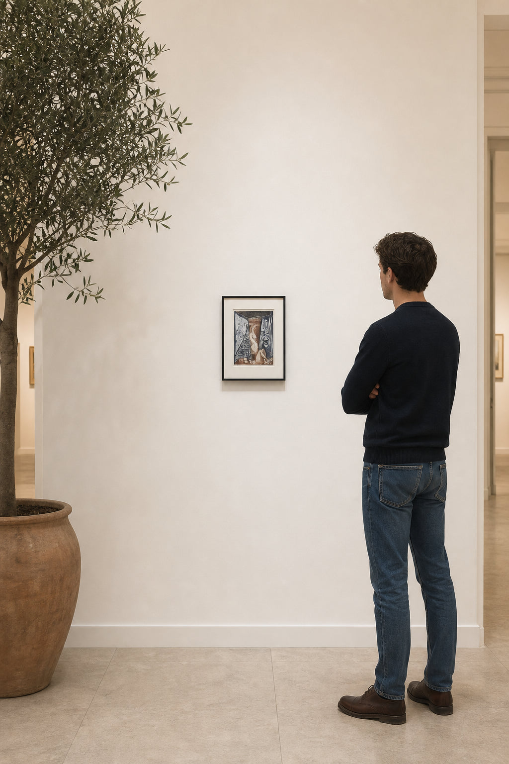 Nude Figure Amid Symbolic Panels - shown to scale