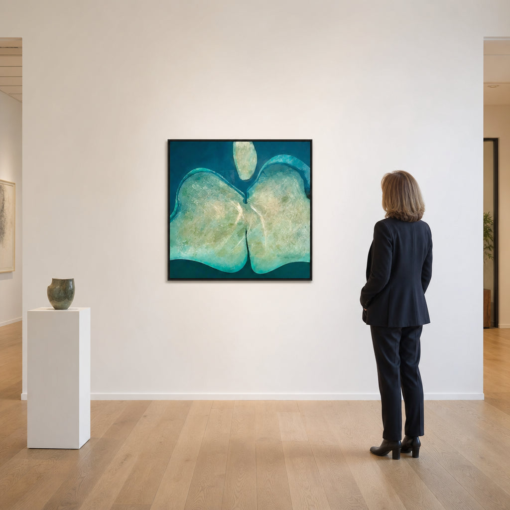 Abstract Organic Form in Teal and White - shown to scale