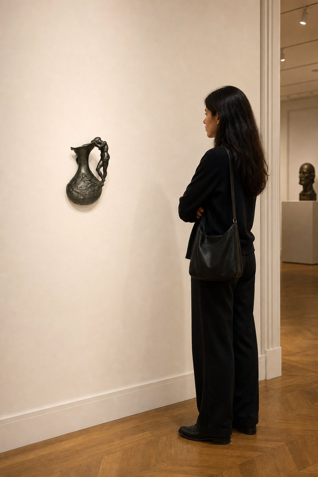 Bronze Ewer with Female Nude Figure - shown to scale