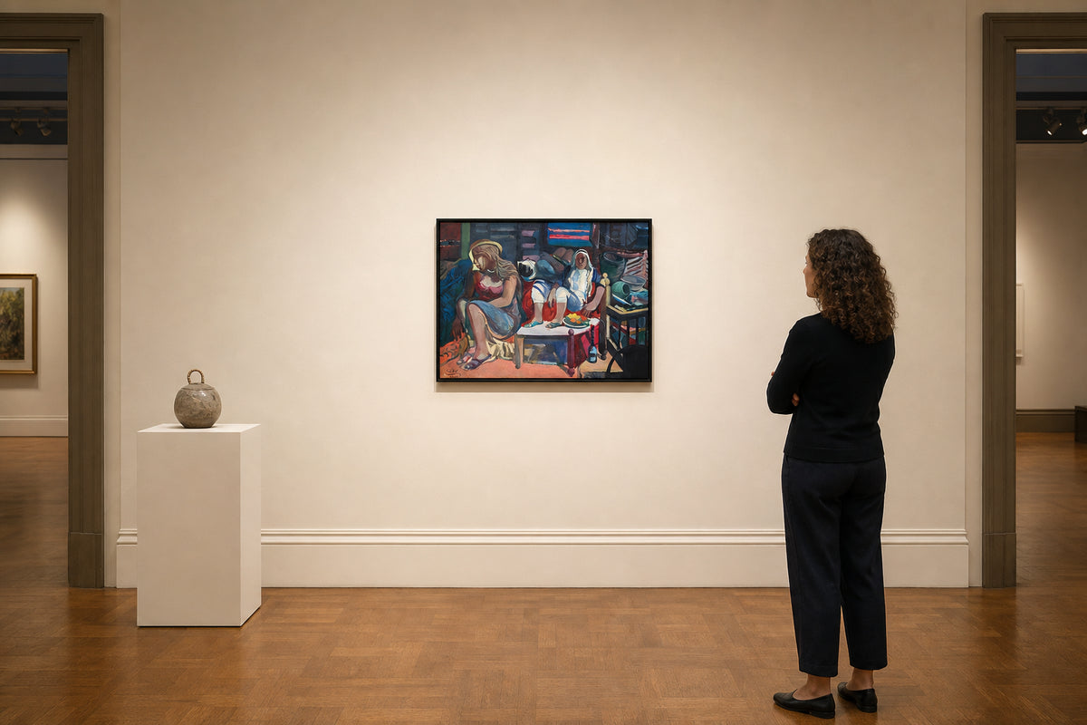 Three Figures Resting in Interior - shown to scale