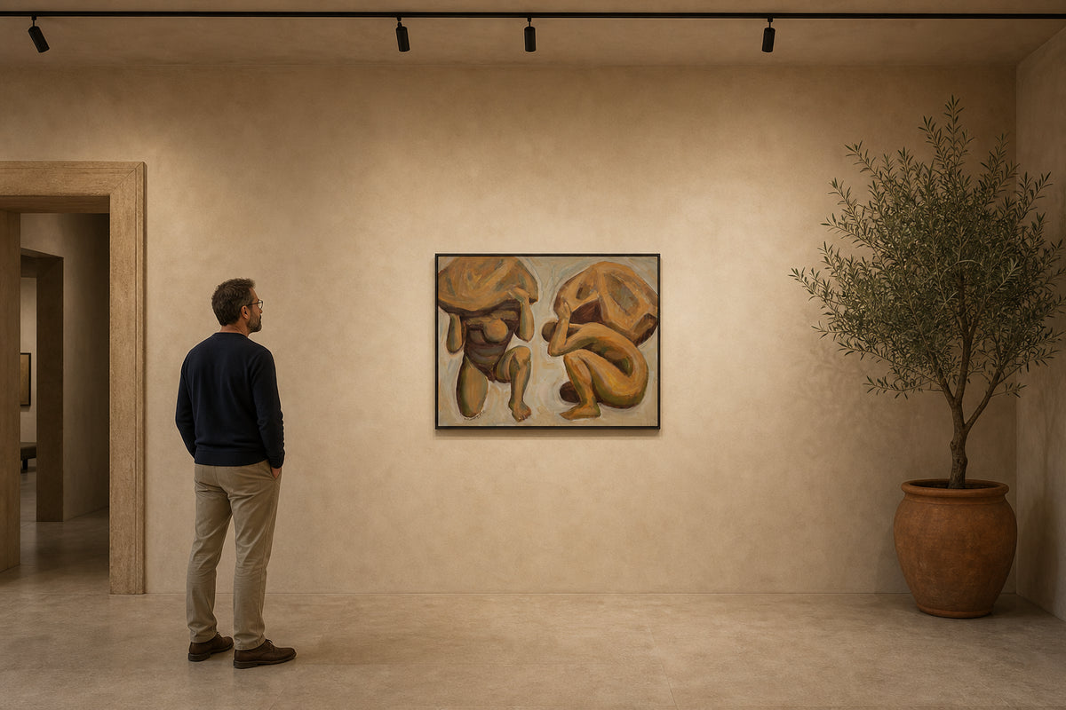 Two Crouching Figures Heads Bowed - shown to scale