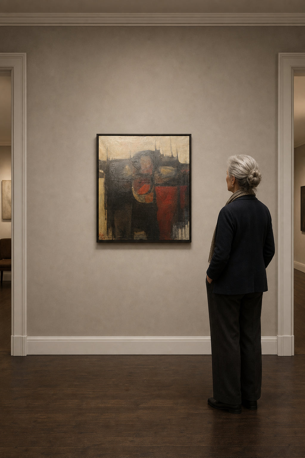 Abstract Dark Forms with Red Accents - shown to scale