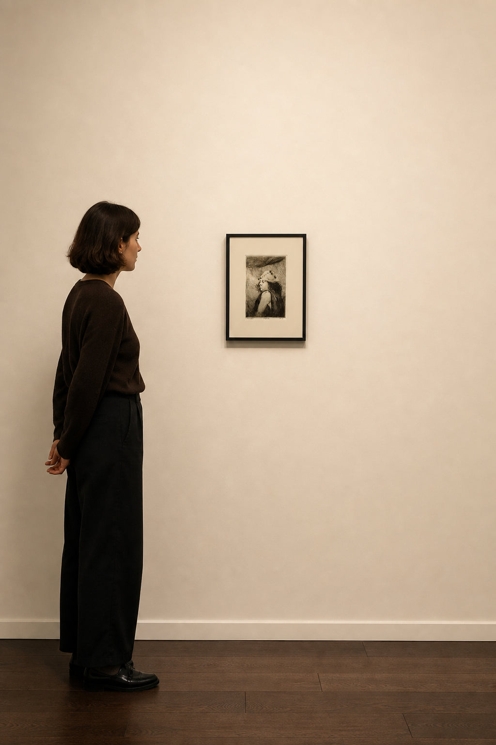 Profile Portrait of Woman in Hat - shown to scale