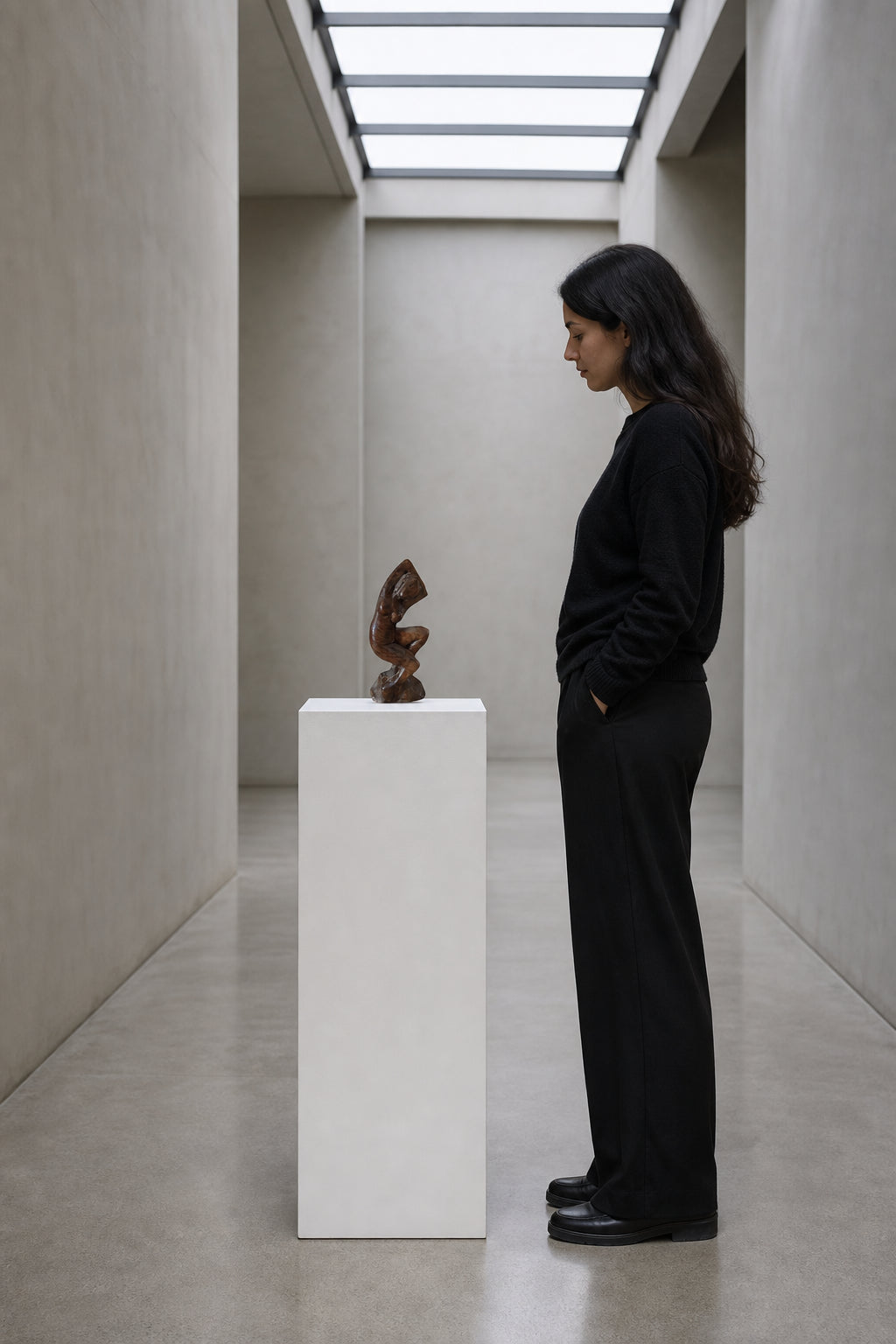 Abstract Female Figure Wood Sculpture - shown to scale