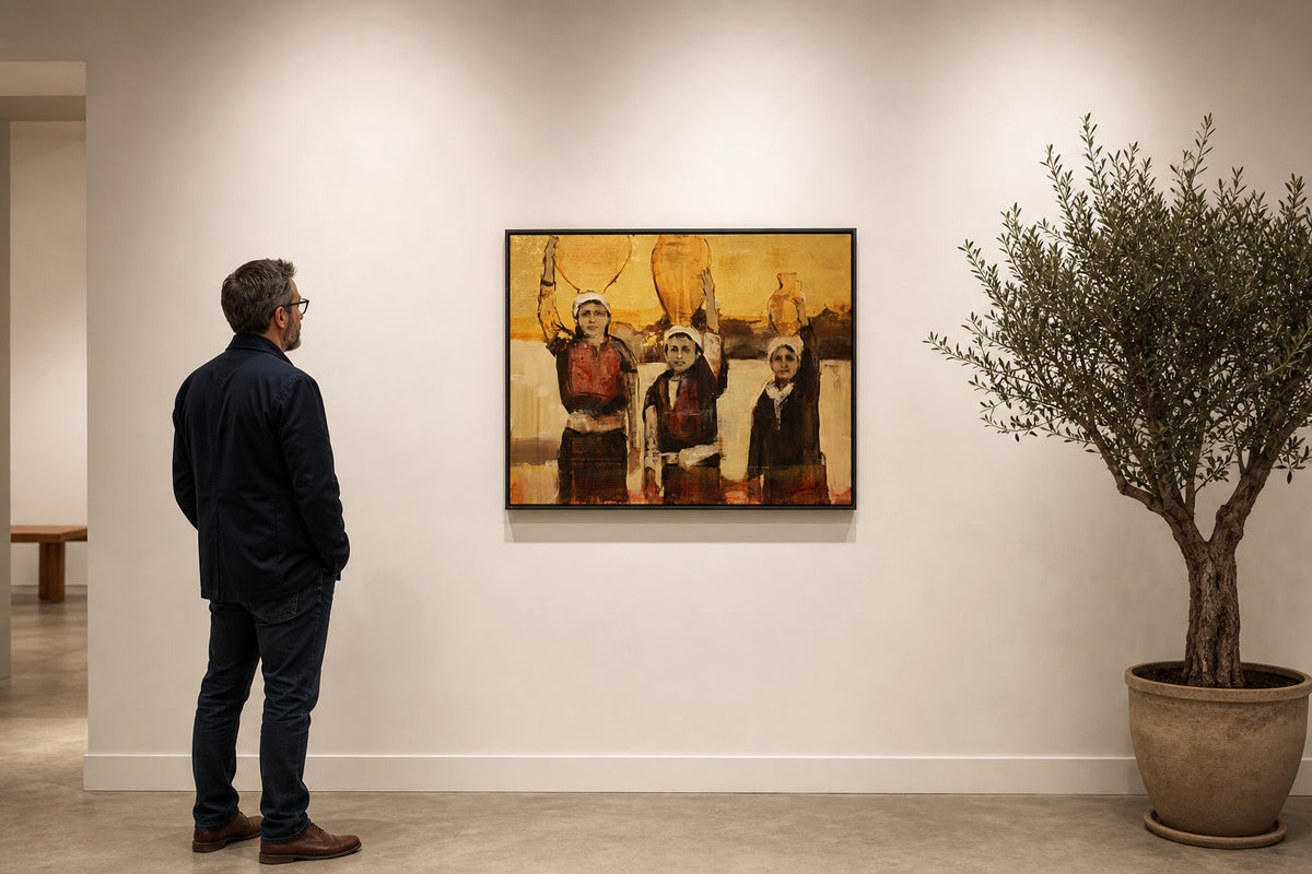 Three Women Carrying Clay Jars - shown to scale