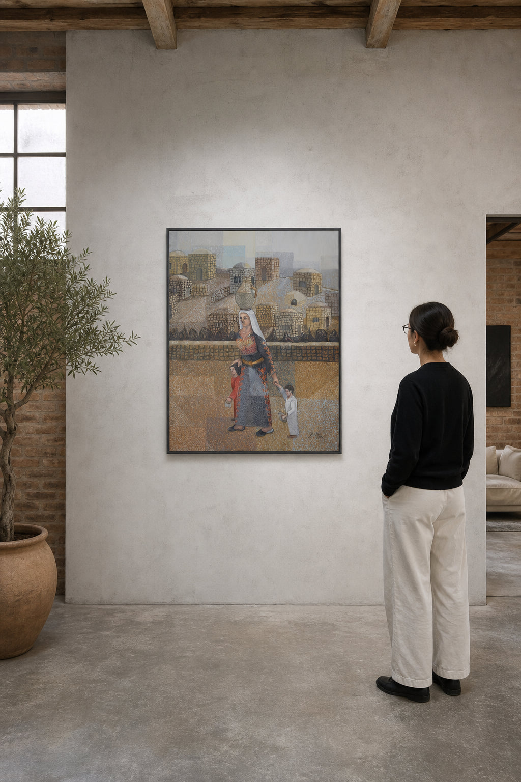Woman with Jar Walking with Two Children - shown to scale