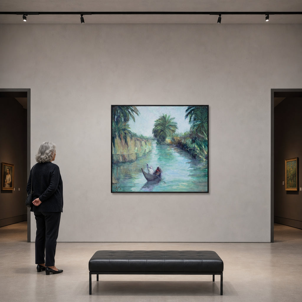 Two Figures in Boat on River - shown to scale