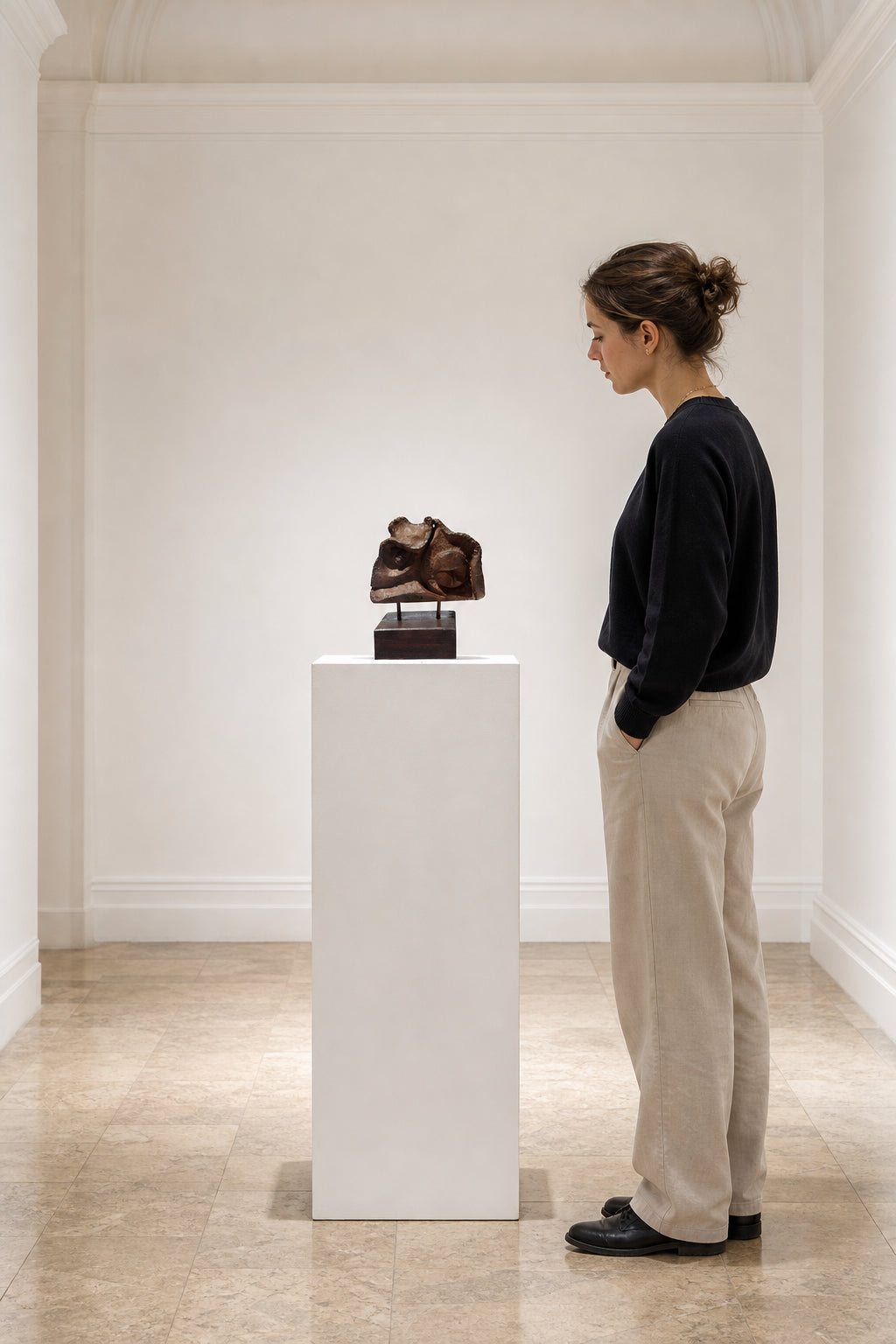 Abstract Face Ceramic Sculpture on Base - shown to scale