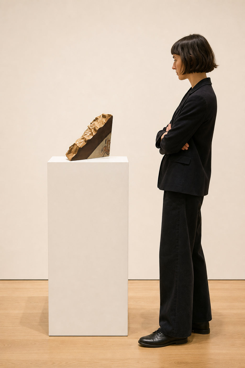 Triangular Ceramic Sculpture with Figure - shown to scale