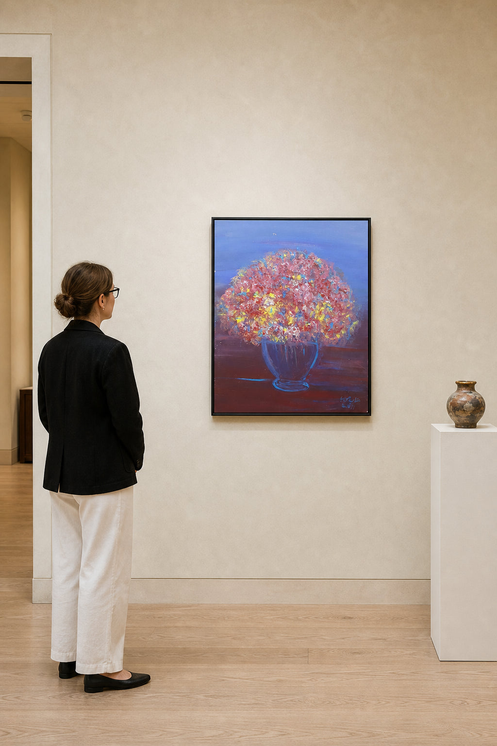 Colorful Flower Bouquet in Glass Vase - shown to scale