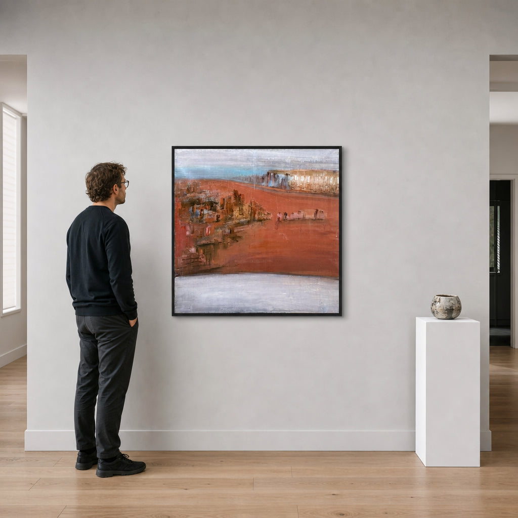 Abstract Red Landscape with Distant Ruins - shown to scale