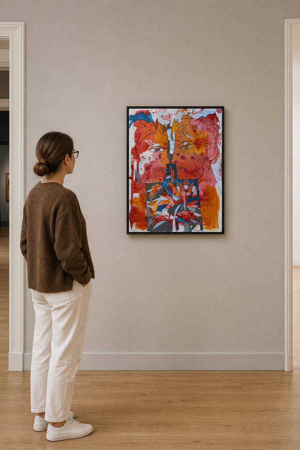 Two Abstract Faces Crowned Together - shown to scale