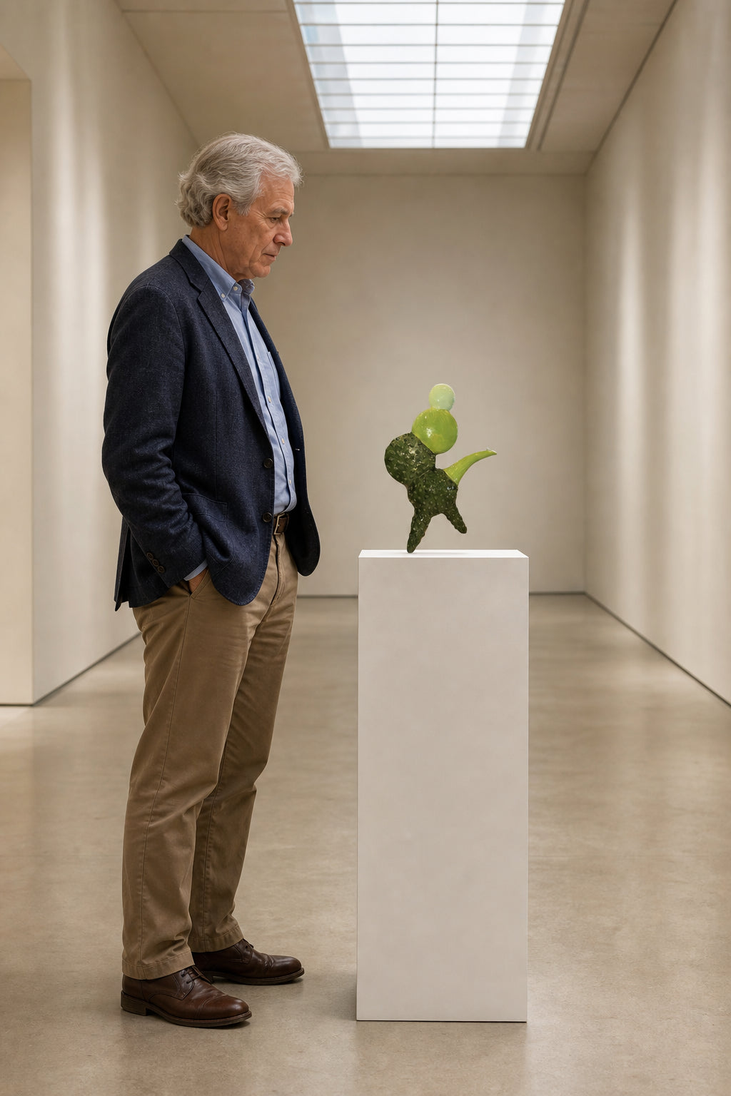 Abstract Green Textured Figure Sculpture - shown to scale