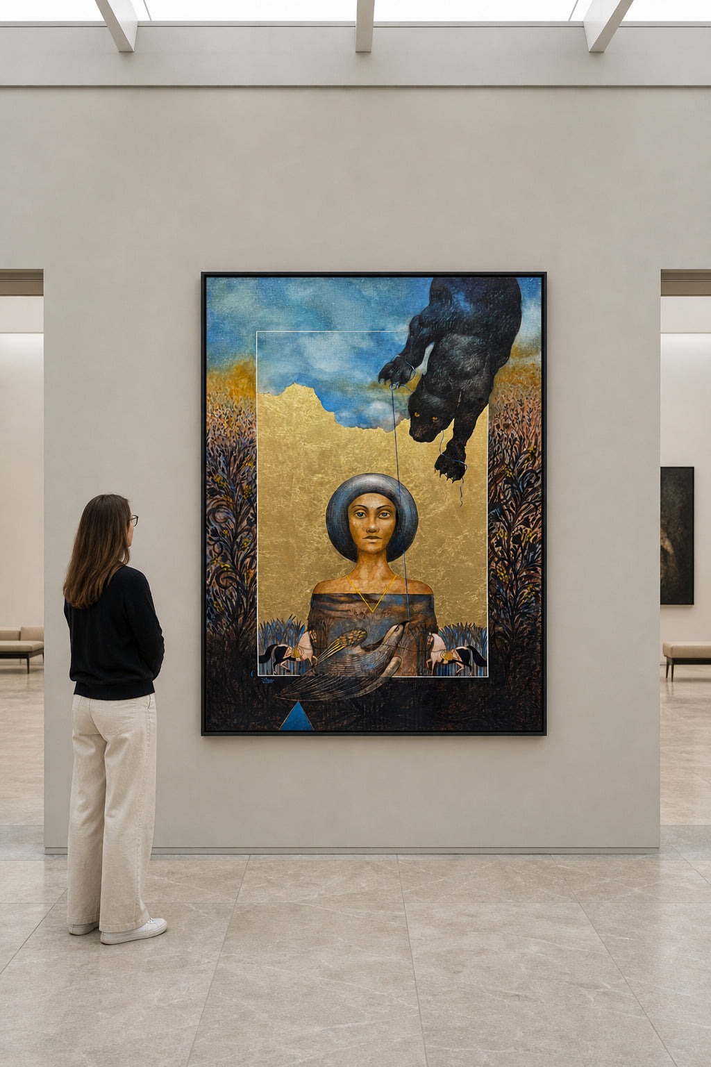 Woman Panther Bird Surreal Composition - shown to scale